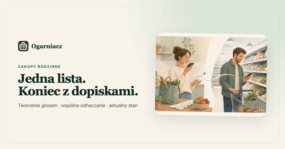 Dwoje opiekunów aktualizujących wspólną listę zakupów z domu i ze sklepu